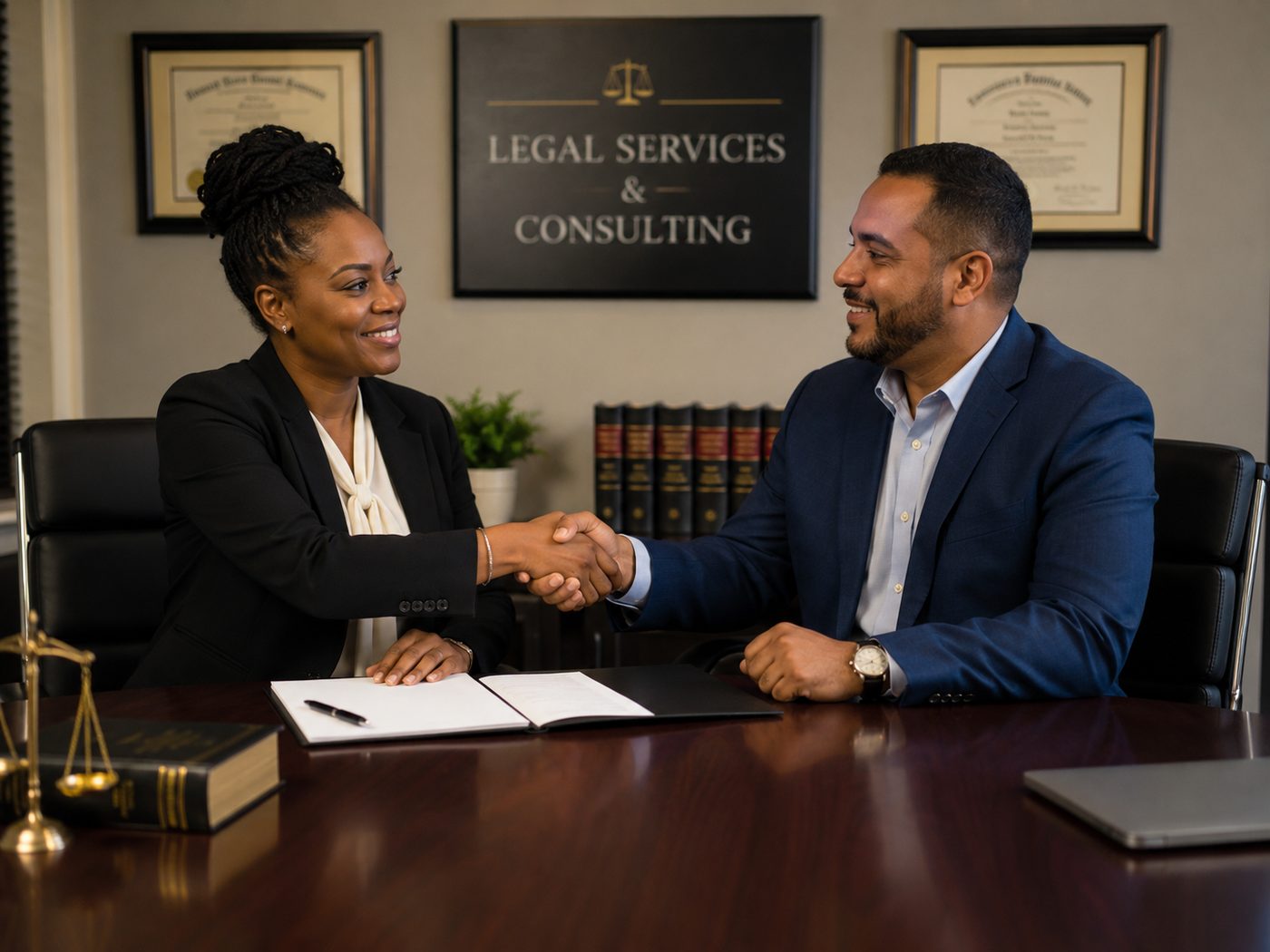 Portrait of an attorney standing in the firm's office
