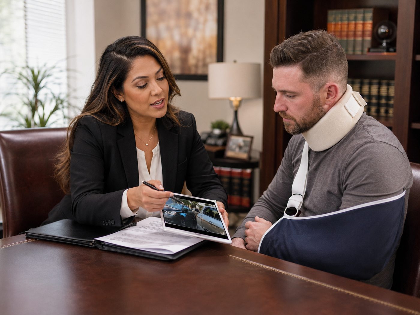 Legal professional reviewing documents