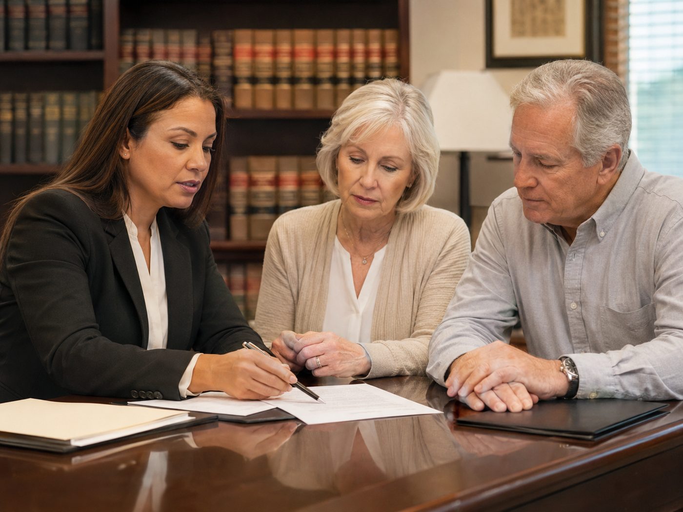 Older couple meeting with an attorney for legal counsel