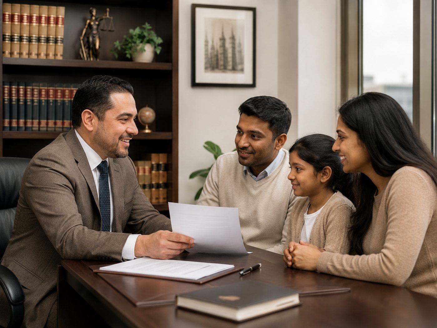 Mediation session between two parties in a calm conference room
